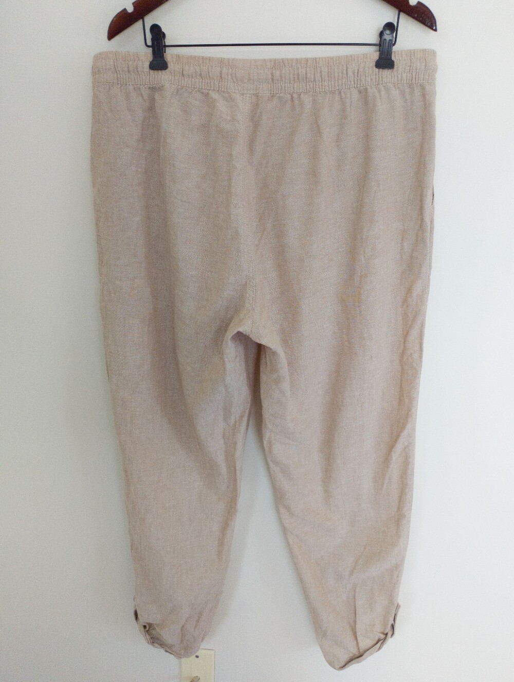 Joe Fresh Linen Cotton Roll Cuff Pant Beige Neutral Drawstring Casual Pants XL - Picture 7 of 7